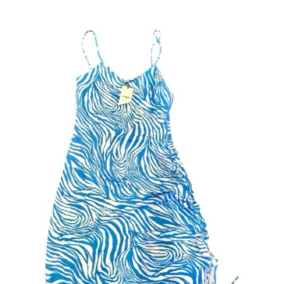 DREAMER, NWT, WOMENS, BLUE & WHITE ZEBRA PRINT, CAMI DRESS. MIDI LENGTH. SIZE L - Picture 8 of 12